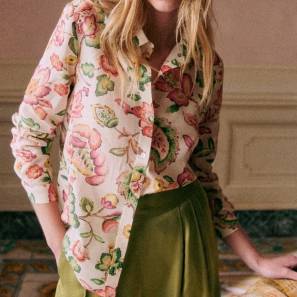 NWT Sezane Pierro Button Down Shirt in Aria Floral Print 36 4 - Picture 1 of 4
